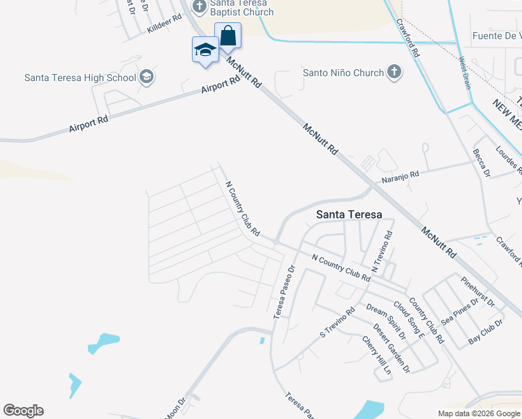 map of restaurants, bars, coffee shops, grocery stores, and more near Country Club Road in Santa Teresa