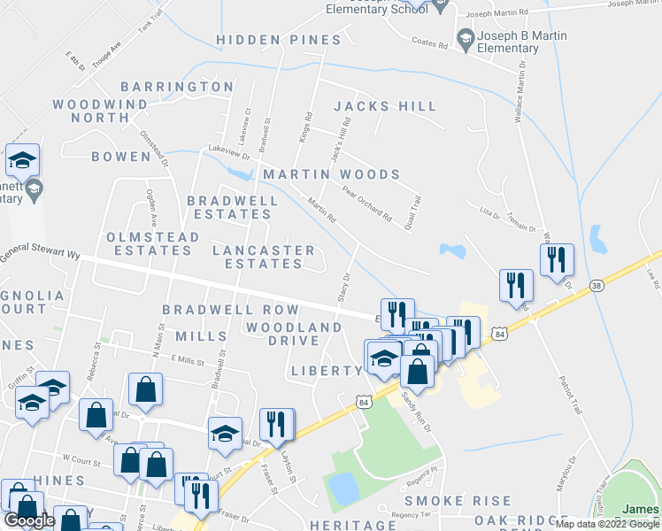 map of restaurants, bars, coffee shops, grocery stores, and more near 428 Floyd Circle in Hinesville