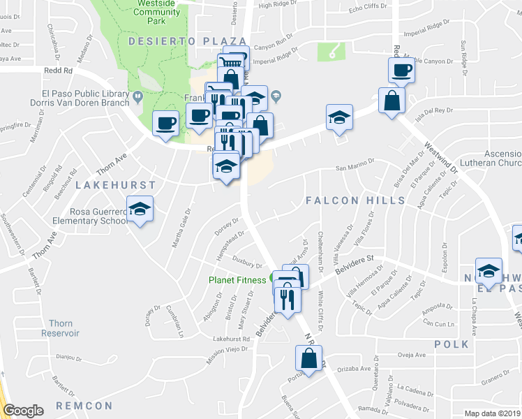 map of restaurants, bars, coffee shops, grocery stores, and more near 808 Rotterdam Way in El Paso