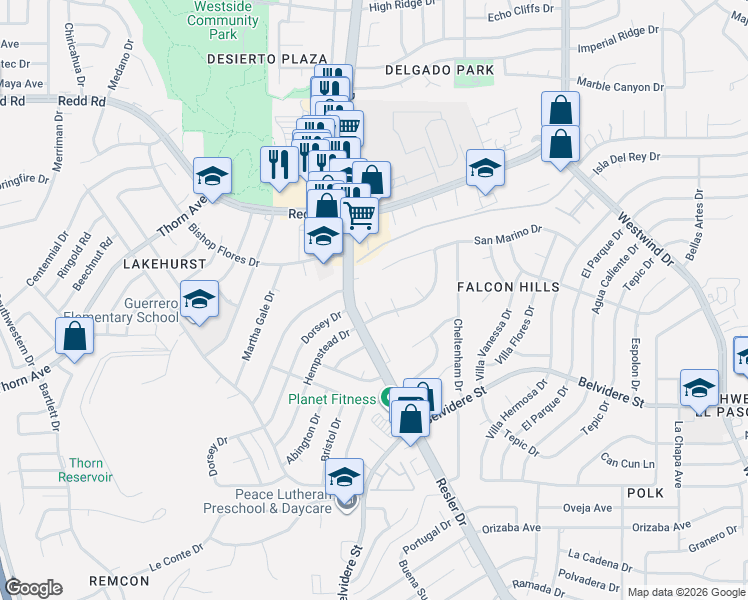 map of restaurants, bars, coffee shops, grocery stores, and more near 808 Rotterdam Way in El Paso