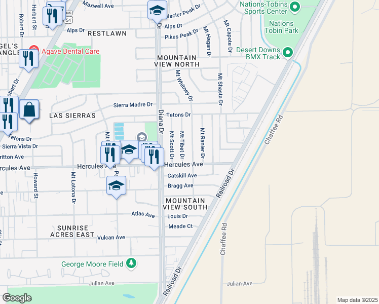 map of restaurants, bars, coffee shops, grocery stores, and more near 8409 Mount Whitney Drive in El Paso