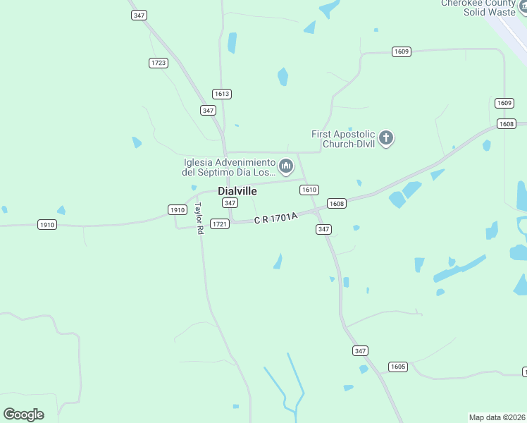 map of restaurants, bars, coffee shops, grocery stores, and more near County Road 1612 in Rusk