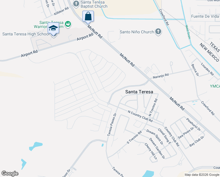 map of restaurants, bars, coffee shops, grocery stores, and more near 109 Apache Gold Court in Santa Teresa