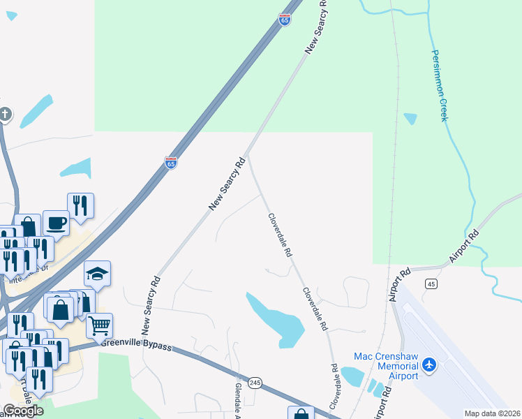 map of restaurants, bars, coffee shops, grocery stores, and more near 558 Cloverdale Road in Greenville
