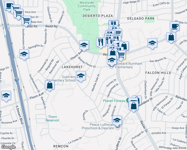 map of restaurants, bars, coffee shops, grocery stores, and more near 809 Martha Gale Drive in El Paso