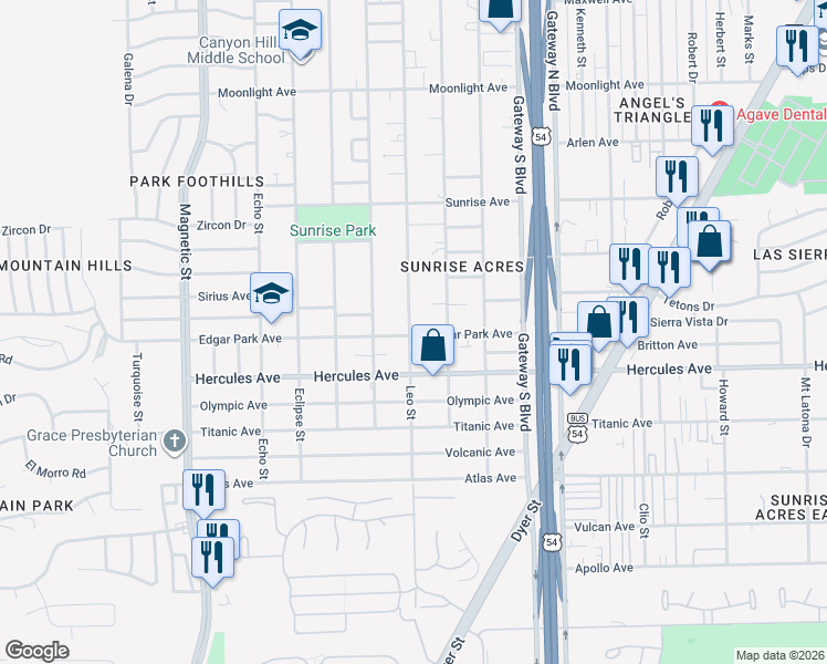 map of restaurants, bars, coffee shops, grocery stores, and more near 3901 Edgar Park Avenue in El Paso