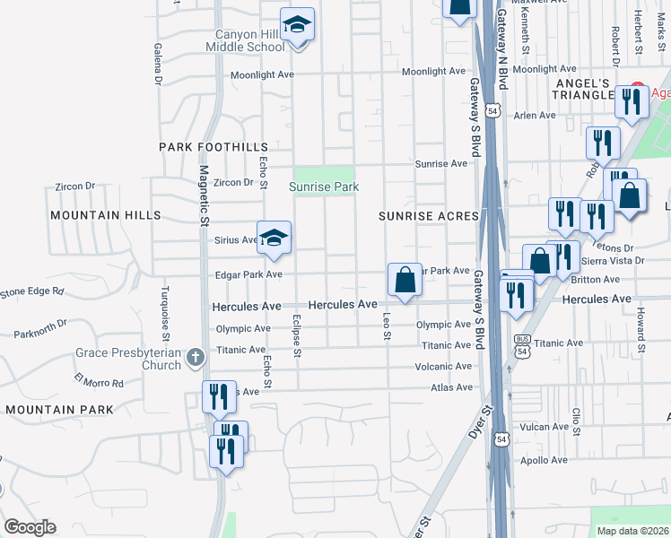 map of restaurants, bars, coffee shops, grocery stores, and more near 3817 Quill Court in El Paso