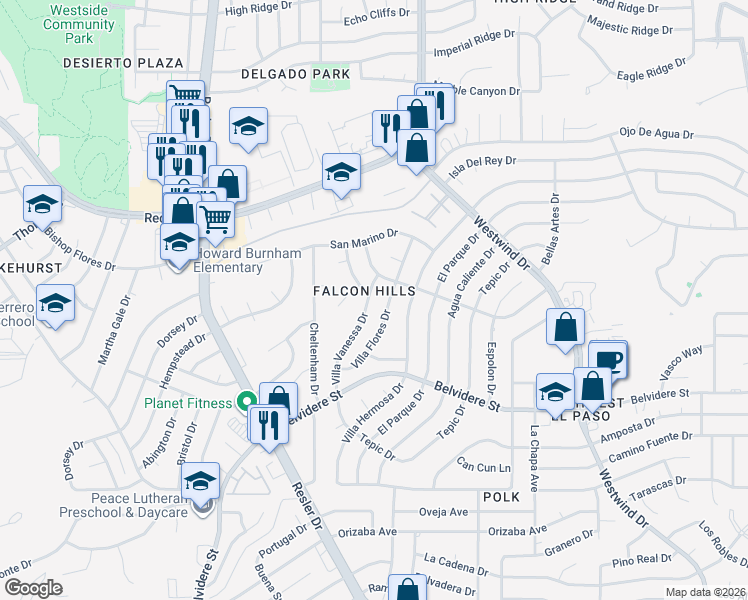 map of restaurants, bars, coffee shops, grocery stores, and more near in El Paso