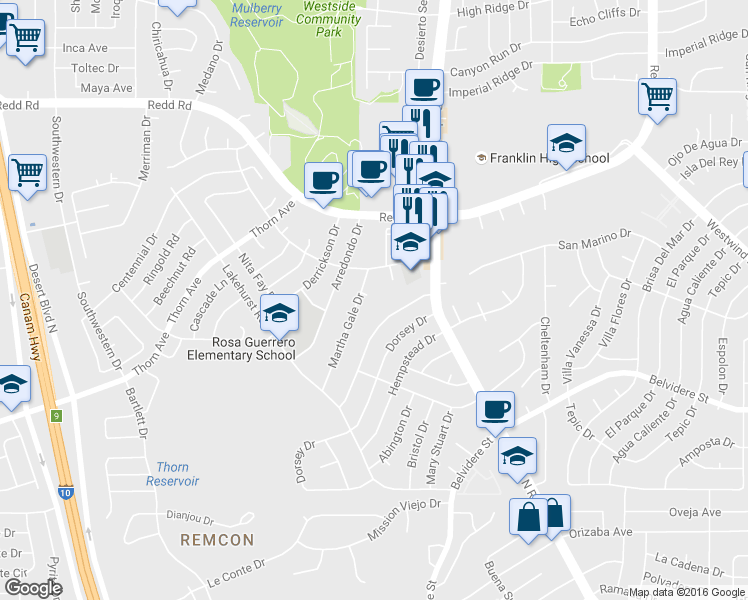 map of restaurants, bars, coffee shops, grocery stores, and more near 805 Knorr Place in El Paso
