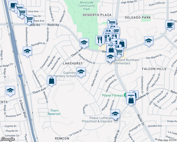 map of restaurants, bars, coffee shops, grocery stores, and more near 744 Derrickson Drive in El Paso