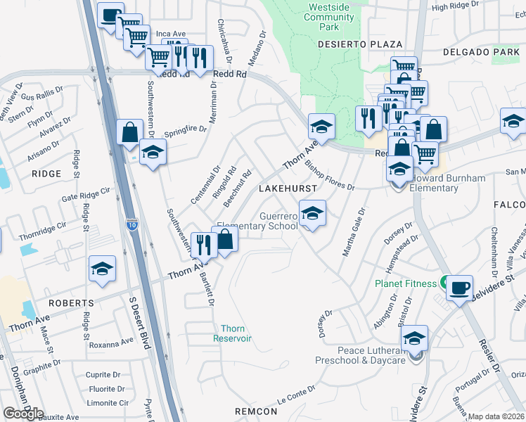 map of restaurants, bars, coffee shops, grocery stores, and more near 709 Cascade Lane in El Paso