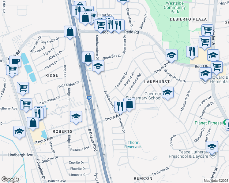 map of restaurants, bars, coffee shops, grocery stores, and more near 529 Centennial Drive in El Paso