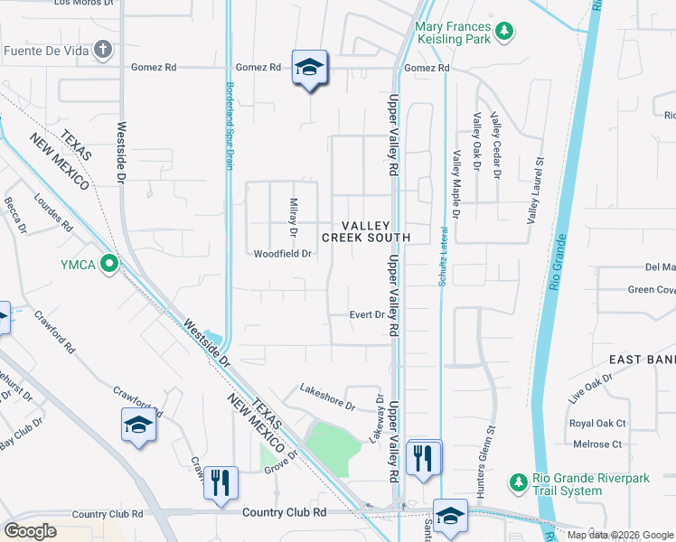 map of restaurants, bars, coffee shops, grocery stores, and more near 5500 Cory Drive in El Paso