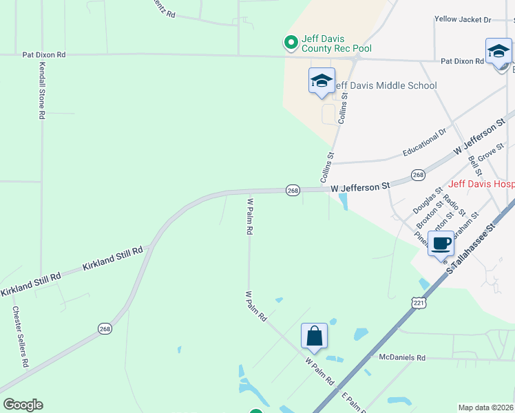 map of restaurants, bars, coffee shops, grocery stores, and more near 273 Broxton Highway in Hazlehurst