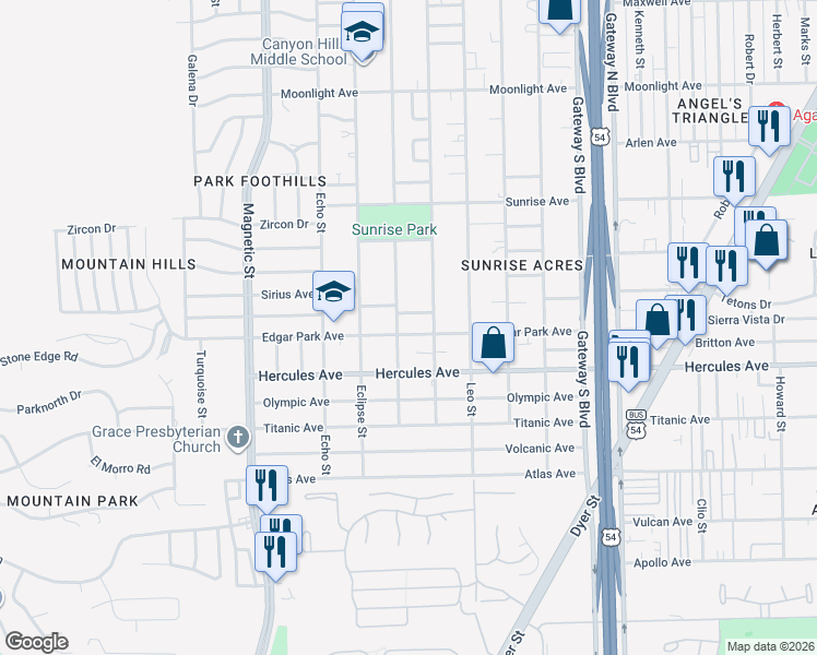 map of restaurants, bars, coffee shops, grocery stores, and more near 3817 Quill Court in El Paso