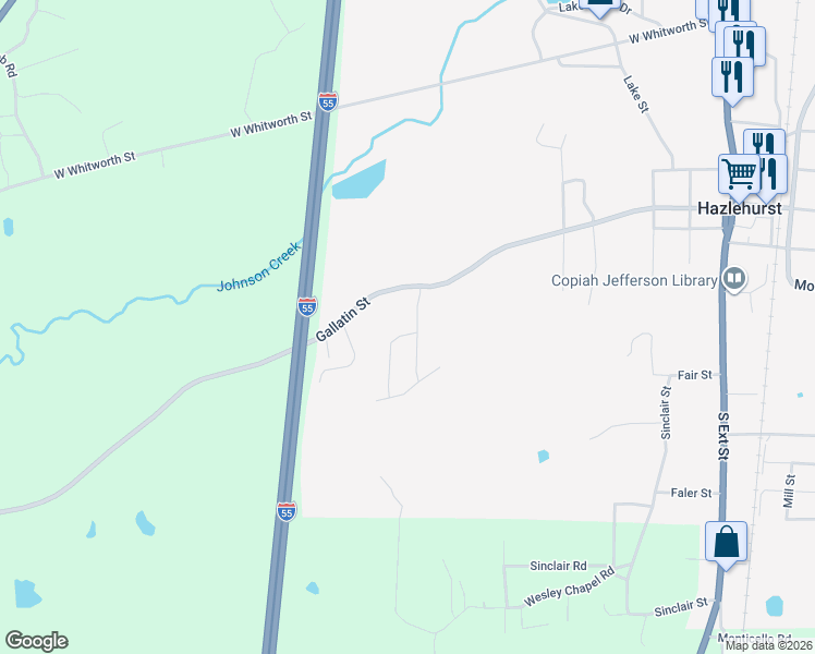 map of restaurants, bars, coffee shops, grocery stores, and more near 619 West Gallatin Street in Hazlehurst