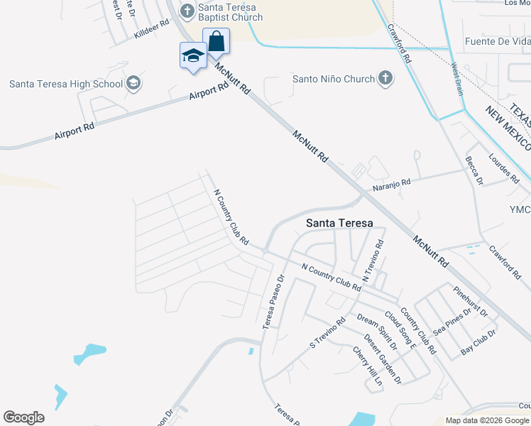 map of restaurants, bars, coffee shops, grocery stores, and more near 109 Apache Gold Court in Santa Teresa