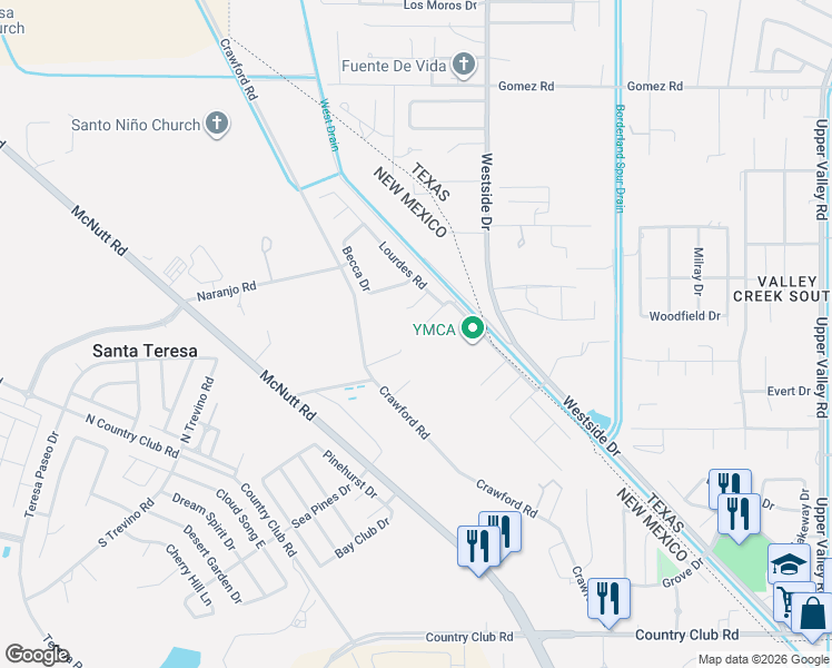 map of restaurants, bars, coffee shops, grocery stores, and more near 803 Elsa Court in Santa Teresa