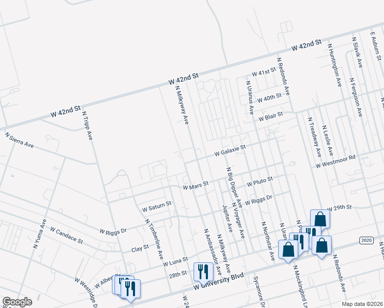 map of restaurants, bars, coffee shops, grocery stores, and more near 3821-3843 North Milkyway Avenue in Odessa