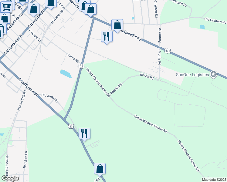 map of restaurants, bars, coffee shops, grocery stores, and more near 19 Morris Road in Hazlehurst