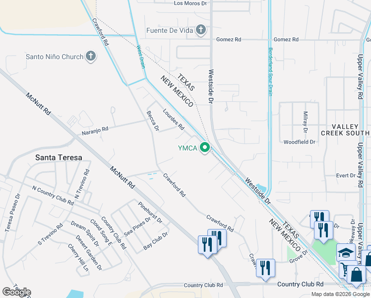 map of restaurants, bars, coffee shops, grocery stores, and more near 813 Bonnie Court in Santa Teresa