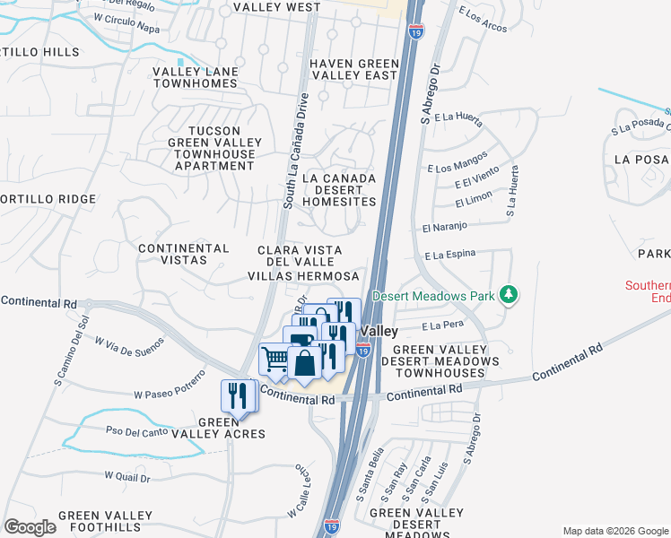 map of restaurants, bars, coffee shops, grocery stores, and more near 180 West Calle Del Ano in Green Valley
