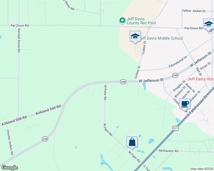 map of restaurants, bars, coffee shops, grocery stores, and more near 273 Broxton Highway in Hazlehurst