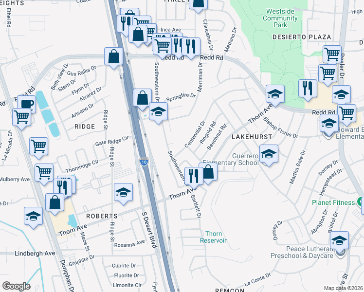 map of restaurants, bars, coffee shops, grocery stores, and more near 529 Centennial Drive in El Paso