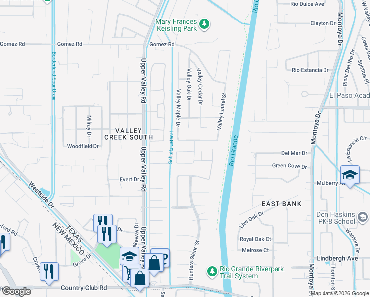 map of restaurants, bars, coffee shops, grocery stores, and more near 609 Bir Court in El Paso
