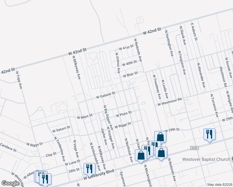 map of restaurants, bars, coffee shops, grocery stores, and more near 3801-3899 North Northstar Avenue in Odessa
