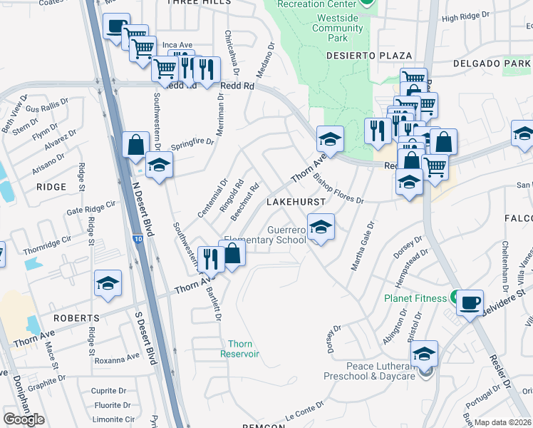 map of restaurants, bars, coffee shops, grocery stores, and more near 709 Cascade Lane in El Paso