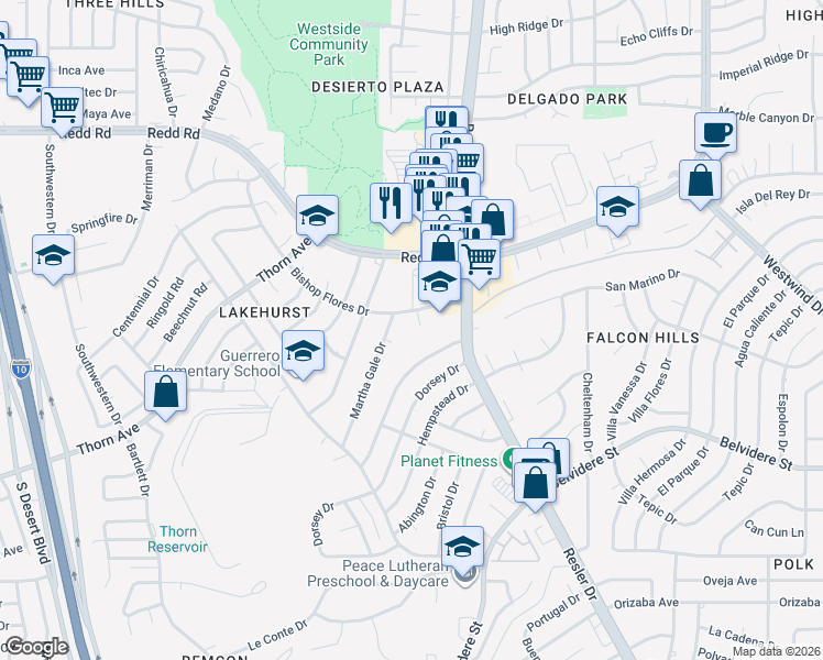 map of restaurants, bars, coffee shops, grocery stores, and more near 805 Knorr Place in El Paso