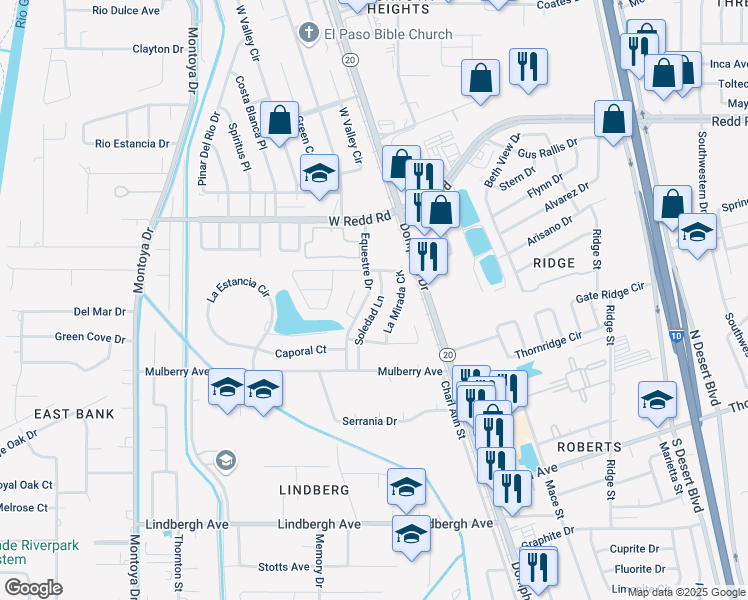 map of restaurants, bars, coffee shops, grocery stores, and more near 5452 Doug Allan in El Paso