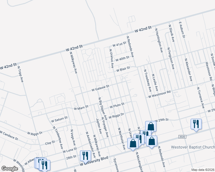 map of restaurants, bars, coffee shops, grocery stores, and more near 3801 North Northstar Avenue in Odessa