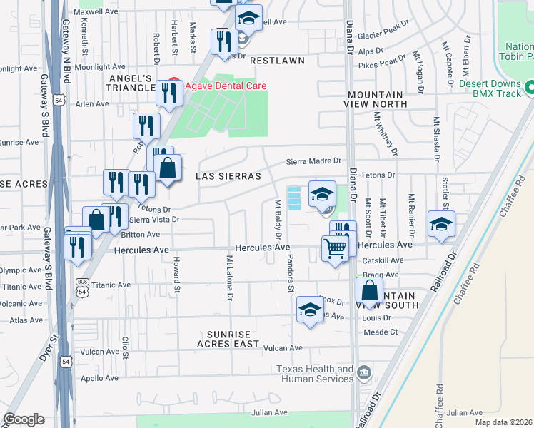 map of restaurants, bars, coffee shops, grocery stores, and more near 8412 Signal Peak Pl in El Paso
