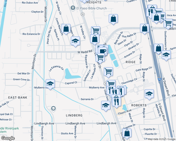 map of restaurants, bars, coffee shops, grocery stores, and more near 5452 Doug Allan in El Paso