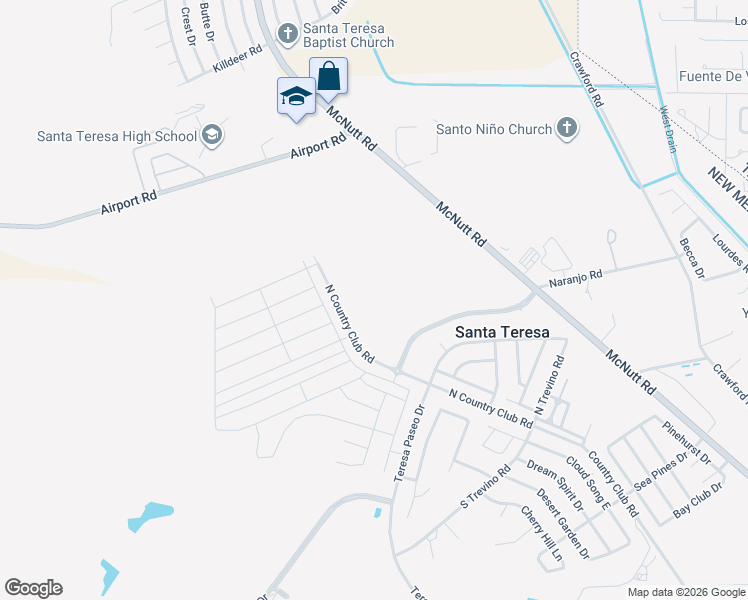 map of restaurants, bars, coffee shops, grocery stores, and more near 109 Apache Gold Court in Santa Teresa