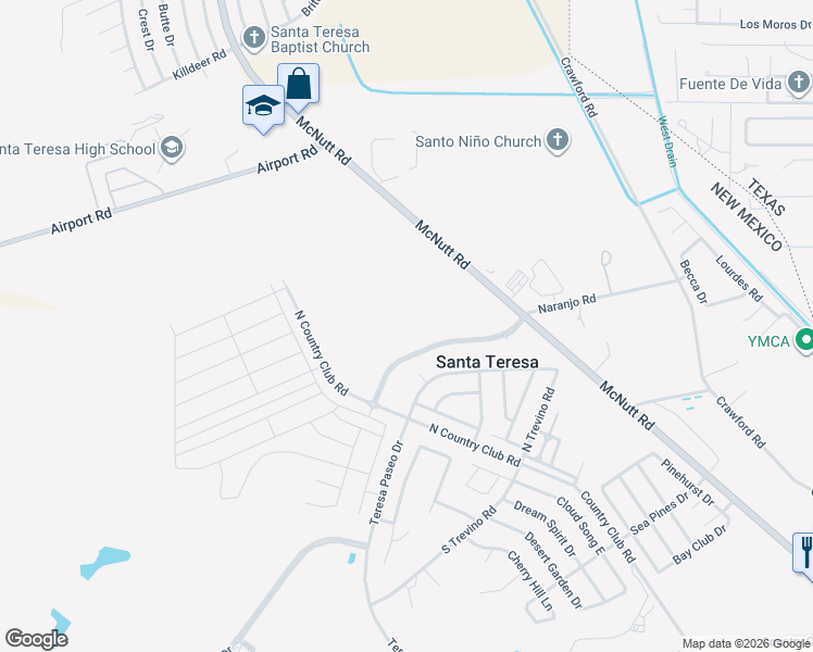 map of restaurants, bars, coffee shops, grocery stores, and more near 112 Apache Gold Court in Santa Teresa
