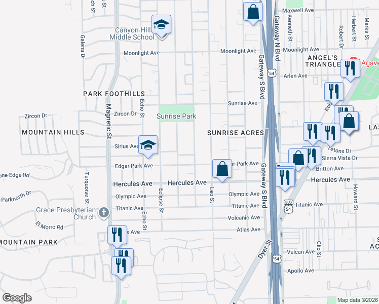 map of restaurants, bars, coffee shops, grocery stores, and more near 3817 Quill Court in El Paso