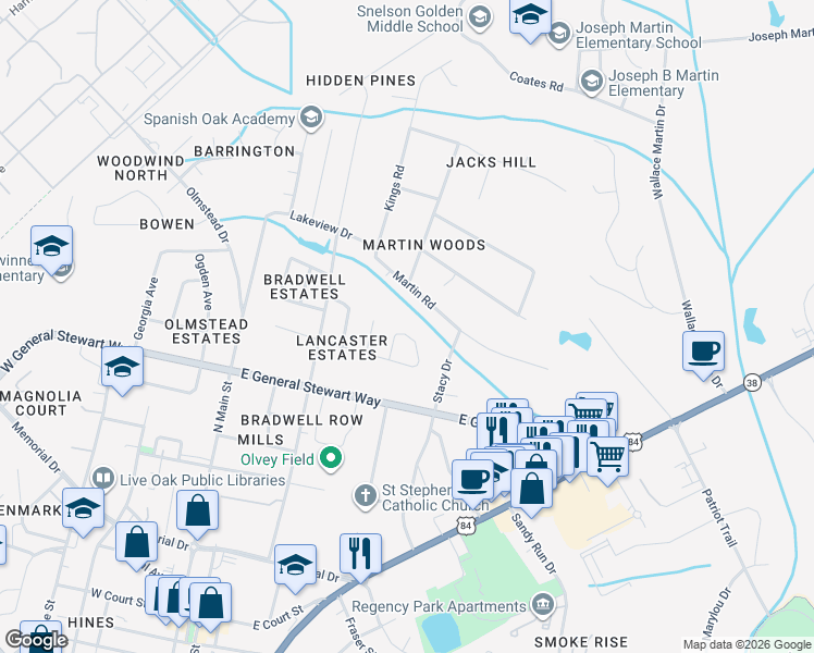 map of restaurants, bars, coffee shops, grocery stores, and more near 446 Floyd Circle in Hinesville