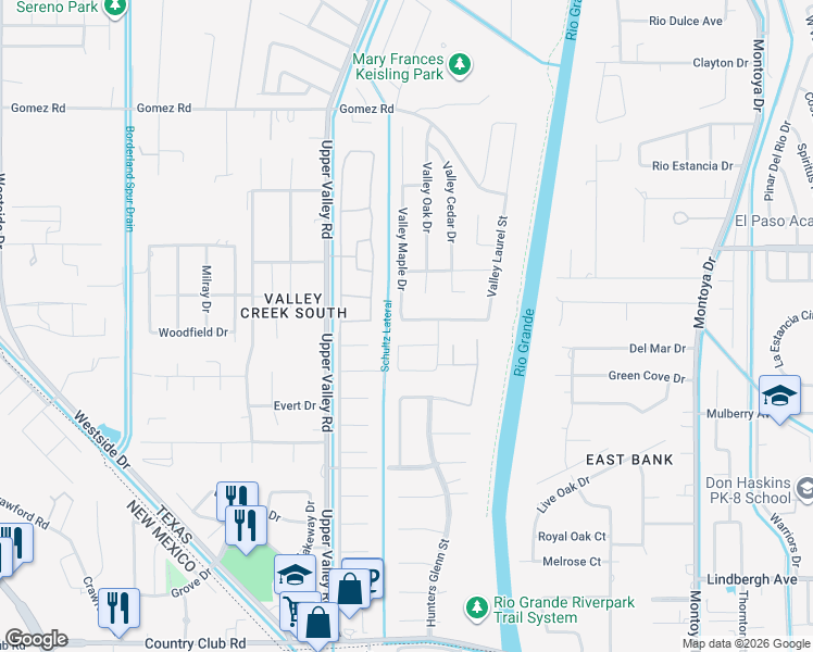 map of restaurants, bars, coffee shops, grocery stores, and more near 609 Bir Court in El Paso