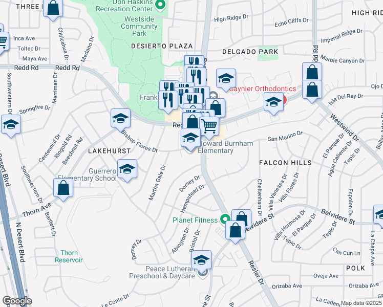 map of restaurants, bars, coffee shops, grocery stores, and more near 7310 Bishop Flores Drive in El Paso