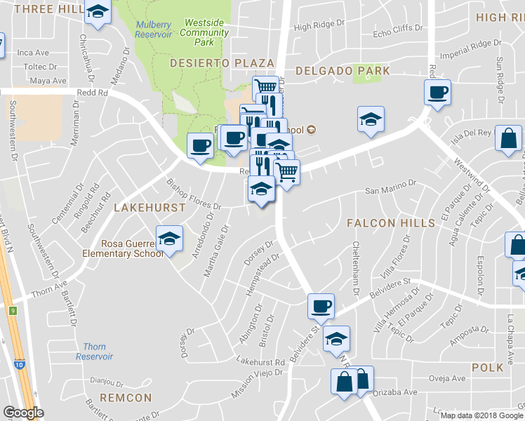 map of restaurants, bars, coffee shops, grocery stores, and more near 7310 Bishop Flores Drive in El Paso