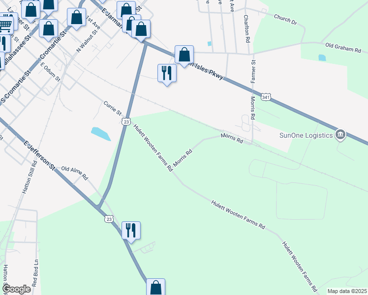 map of restaurants, bars, coffee shops, grocery stores, and more near 19 Morris Road in Hazlehurst