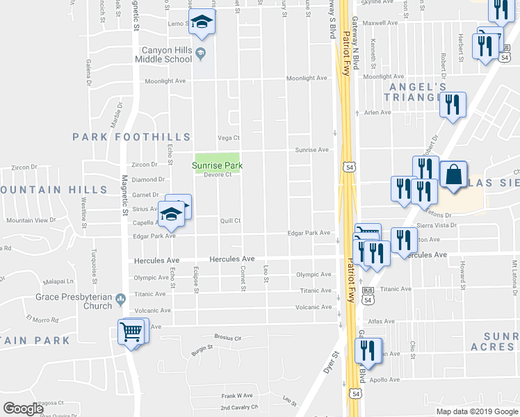 map of restaurants, bars, coffee shops, grocery stores, and more near 3901 Edgar Park Avenue in El Paso