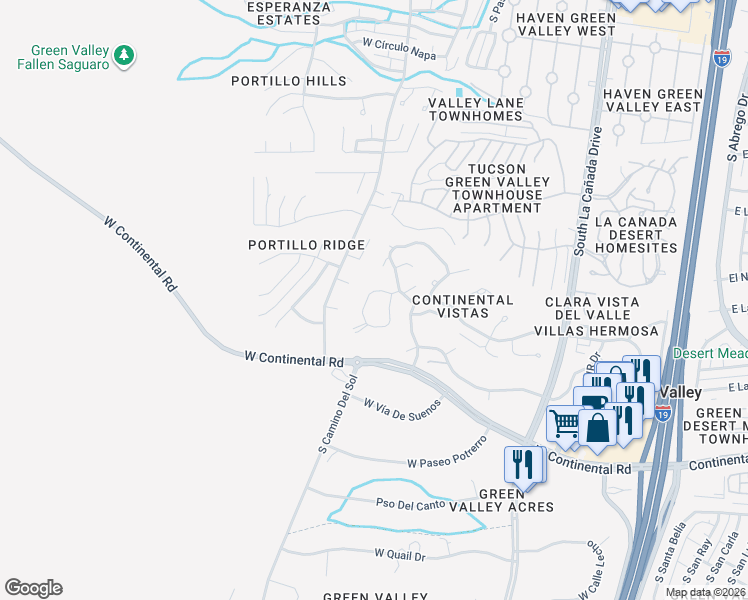 map of restaurants, bars, coffee shops, grocery stores, and more near 923 South Las Lomas Circle in Green Valley