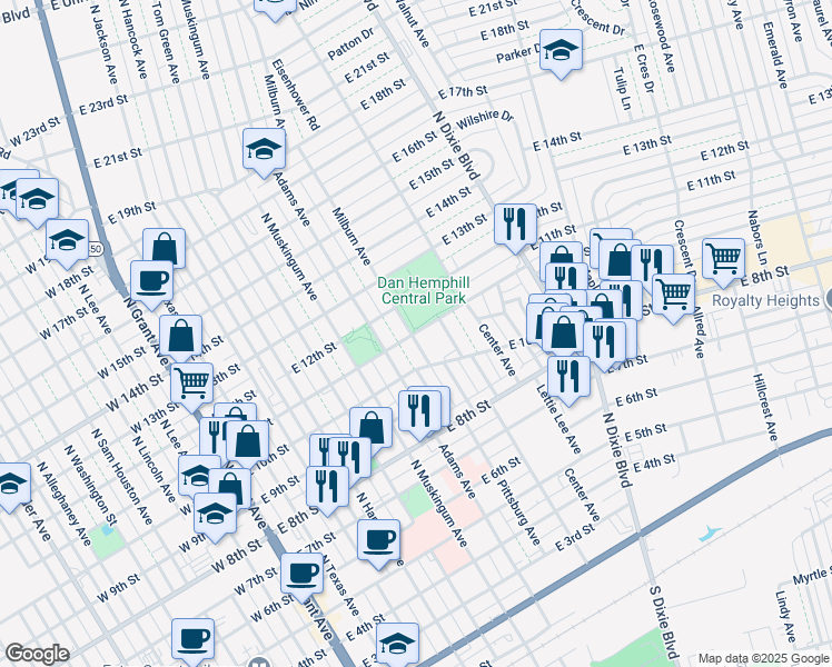 map of restaurants, bars, coffee shops, grocery stores, and more near 1007 Milburn Avenue in Odessa