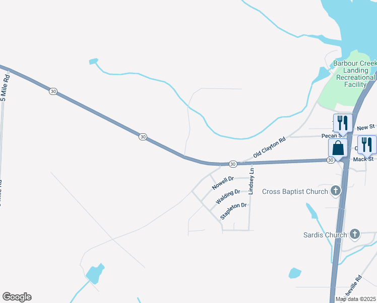 map of restaurants, bars, coffee shops, grocery stores, and more near 117 Russell Williams Road in Eufaula