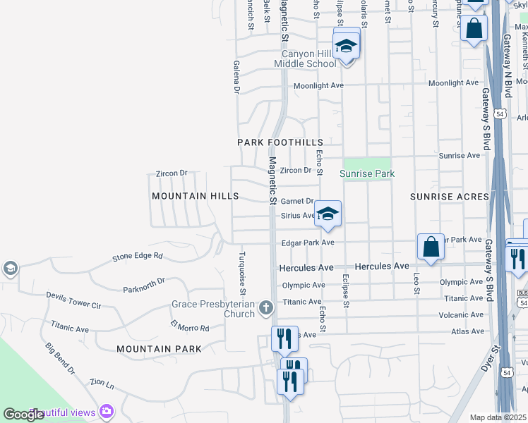 map of restaurants, bars, coffee shops, grocery stores, and more near 3315 Sirius Avenue in El Paso