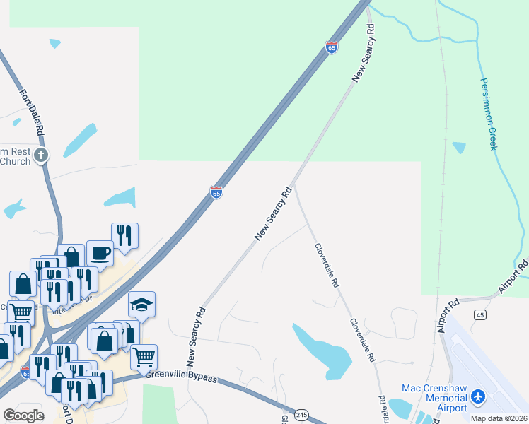 map of restaurants, bars, coffee shops, grocery stores, and more near 505 New Searcy Road in Greenville